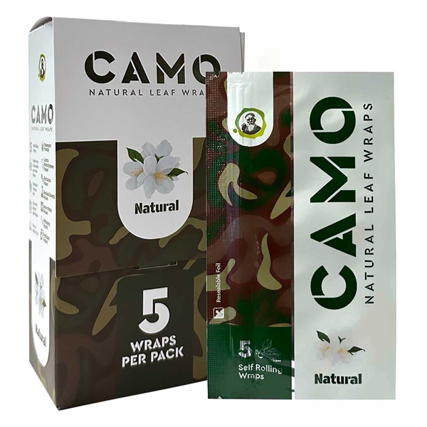 CP-190-N Camo Natural Leaf Wrap | Tobacco Free | 25 Packs | 5 Wraps Each | Natural