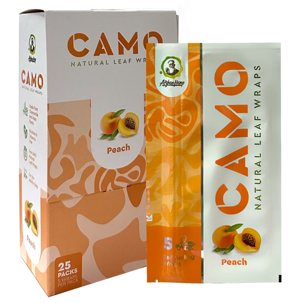 CP-190-P Camo Natural Leaf Wrap | Tobacco Free | 25 Packs | 5 Wraps Each | Peach
