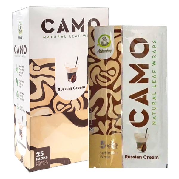 CP-190-RC Camo Natural Leaf Wrap | Tobacco Free | 25 Packs | 5 Wraps Each | Russian Cream