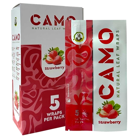 CP-190-S Camo Natural Leaf Wrap | Tobacco Free | 25 Packs | 5 Wraps Each | Strawberry