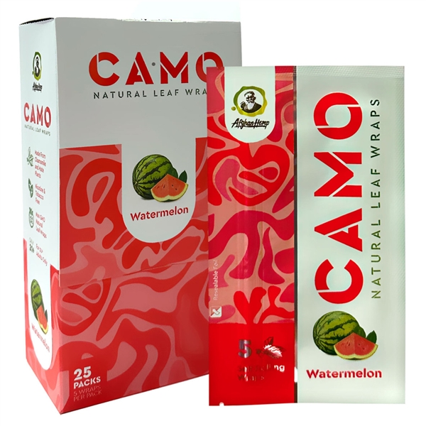 CP-190-W Camo Natural Leaf Wrap | Tobacco Free | 25 Packs | 5 Wraps Each | Watermelon