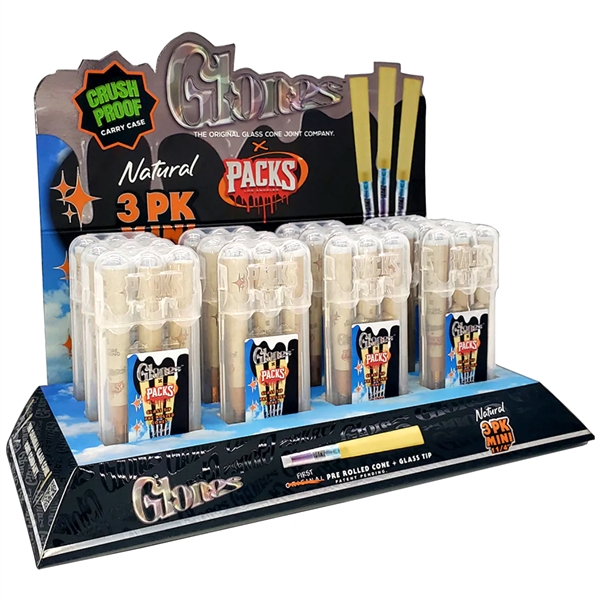 CP-197 Glones x Packs | 1 1/4 Size | 3 Pack | Pre Rolled Cone + Glass Tip | Natural