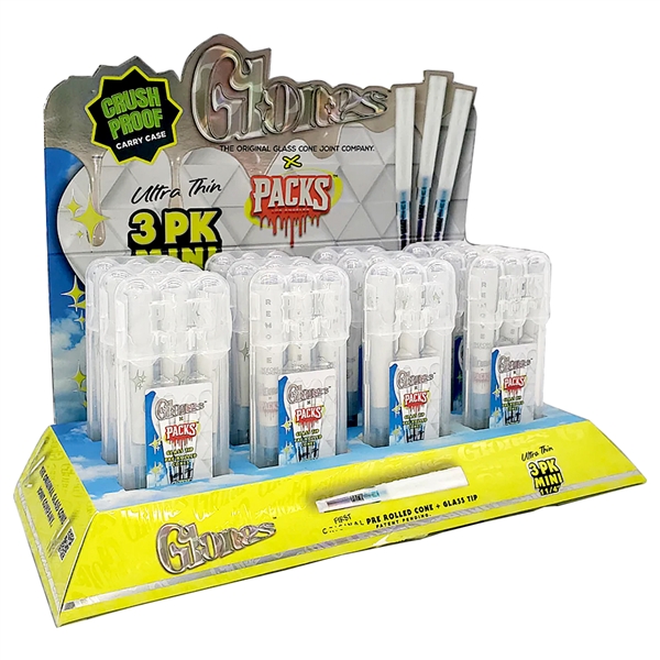 CP-198 Glones x Packs | 1 1/4 Size | 3 Pack | Pre Rolled Cone + Glass Tip | Ultra Thin
