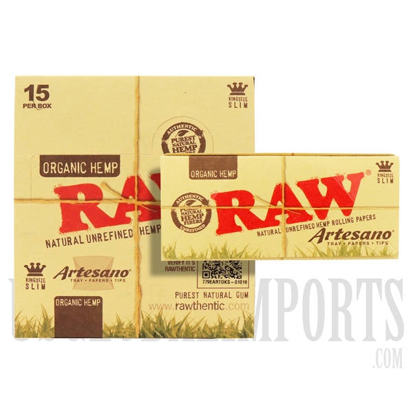 CP-203 RAW Organic Hemp Artesano | King Size Slim | Papers + Tray + Papers. Tips | 15 Per Box