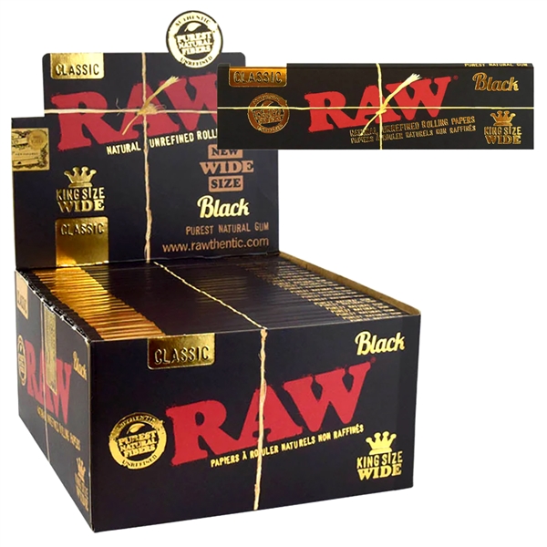 CP-206 RAW Black | Classic | King Size Wide | 50 Packs Per Box | 33 Leaves Per Pack