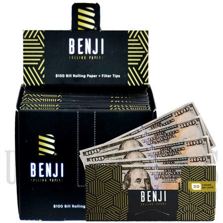 CP-240 Benji Rolling Papers. 24 Booklet Packs + 20 Leaves Per Book + $100 Bill + Filter Tip