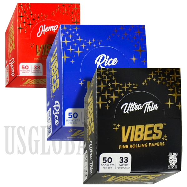 CP-247 Vibes Fine Rolling Papers | King Size | 50 Booklets Per Box | 33 Papers Per Booklet | 4 Paper Options