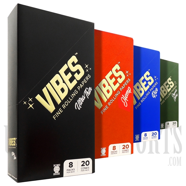CP-250 Vibes Fine Rolling Papers  | King Size | 20 Cones Per Box | 8 Packs Per Booklet | 2 Paper Options