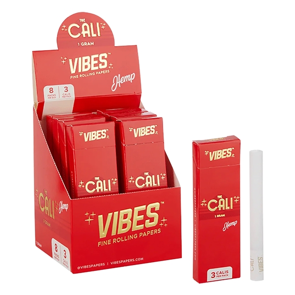 CP-254 Vibes Fine Rolling Papers | 1 Gram | The Cali | 8 Packs Per Box | 3 Cali Per Pack | Hemp