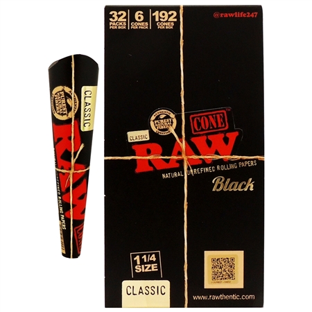 CP-257 RAW Black Classic Cones | 1 1/4 Size | 6 Cones | 32 Packs