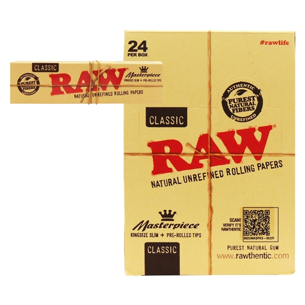 CP-258 RAW Classic Masterpiece King Size + Pre Rolled Tips | 24 Per Box