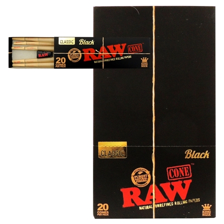 CP-265 RAW Black Classic Cones | King Size | 20 Cones | 12 Packs