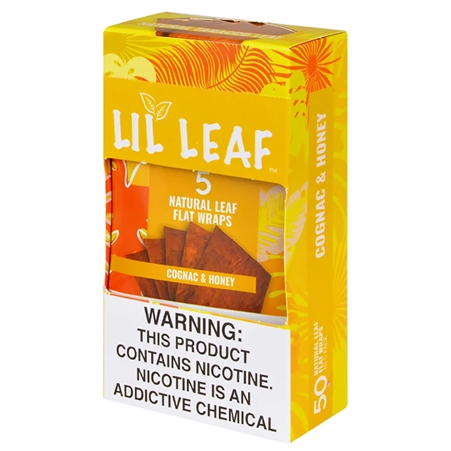 CP-273 Lil Leaf | 50 Natural Flat Wraps | 10 - 5 Packs | Cognac & Honey