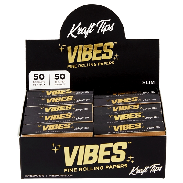 CP-278 Vibes Fine Rolling Papers  | Kraft Tips Slims | 50 Booklets Per Box | 50 Tips Per Booklet