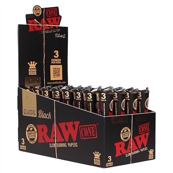 CP-280 RAW Black Classic Cones | King Size | 3 Cones | 32 Packs
