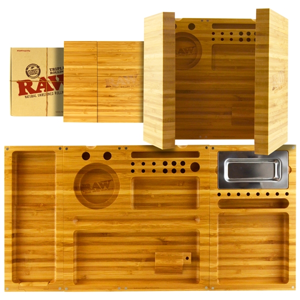 CP-508 RAW Triple Flip Bamboo Rolling Tray 9.4" x 8.6"