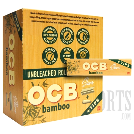 CP-610 OCB Bamboo Slim Rolling Papers + Tips | 24 Packs | 24 Tips