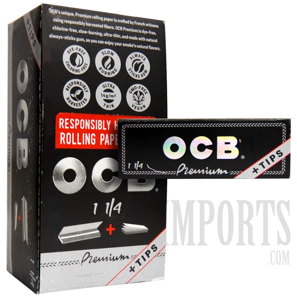CP-612 OCB Premium 1 1/4 Rolling Papers + Tips | 24 Packs | 24 Tips
