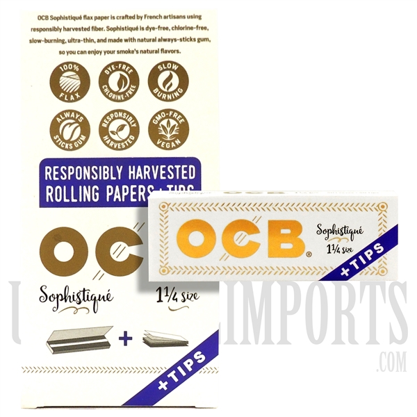 CP-617 OCB Sophistique Rolling Paper + Tips | 1 1/4 Size | 24 Booklets | 50 Papers + 50 Tips per Booklet