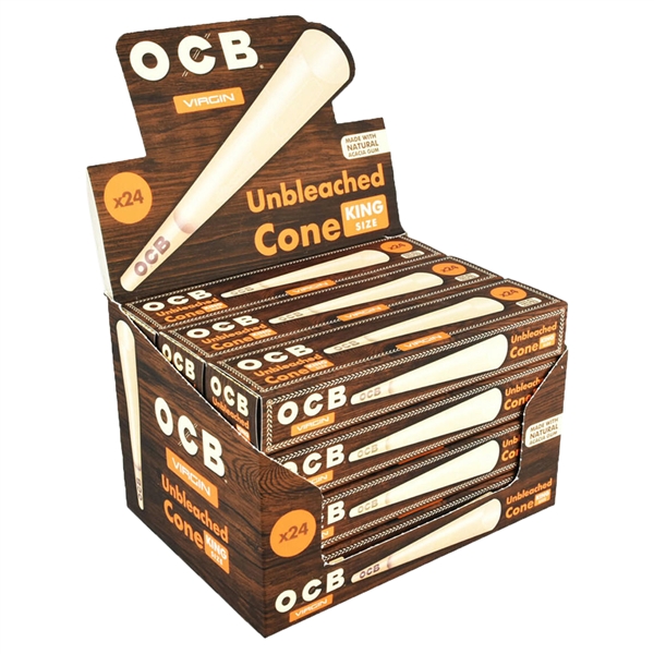 CP-624 OCB Unbleached Virgin Cone | King Size | 12 Packs X 24 Cones Per Pack