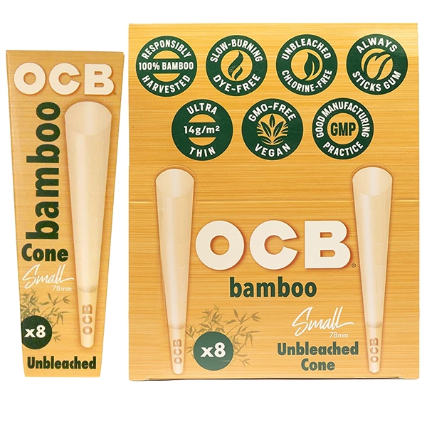CP-626 OCB Bamboo Unbleached Cone | 78mm Size | 32 Packs X 8 Cones Per Pack