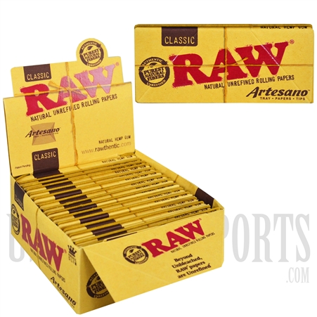 CP-91 RAW Classic Artesano King Size Slim Papers | Tray Papers Tips 15 Per Box | 32 Leaves