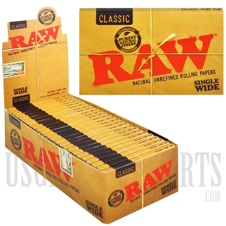 CP-93 RAW Classic Single Wide Papers. 25 Per Box. 100 Leaves Each.