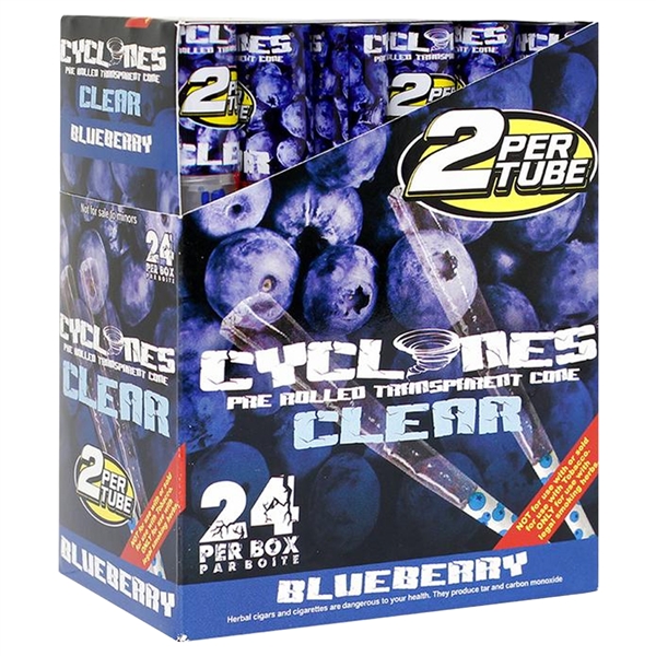 CP-CY-CB Cyclones Pre Rolled Wraps | 24 Per Box | 2 Per Tube | Clear Blueberry