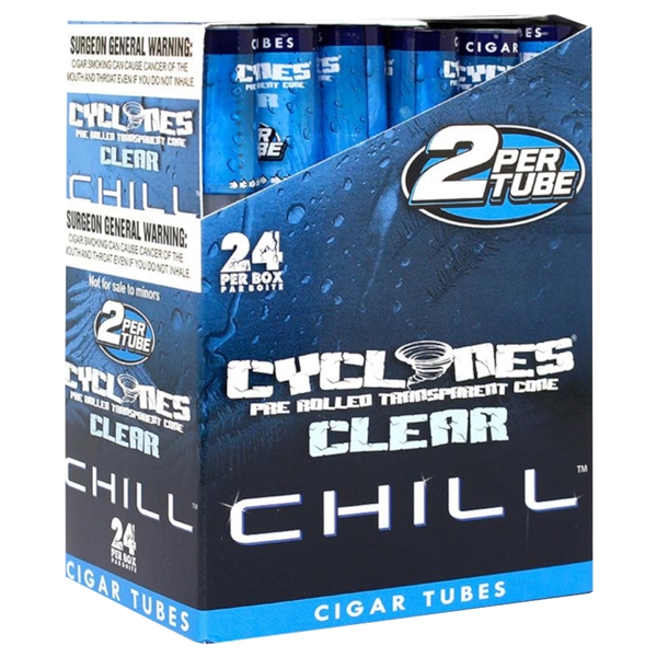 CP-CY-CC Cyclones Pre Rolled Wraps | 48 Per Box | 2 Per Tube | Clear Chill