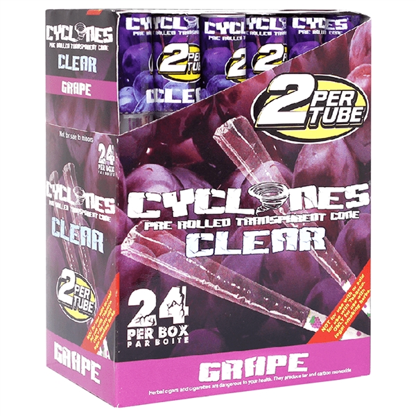 CP-CY-CG Cyclones Pre Rolled Wraps | 24 Per Box | 2 Per Tube | Clear Grape