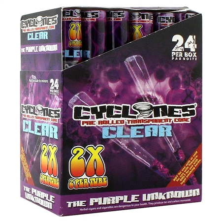 CP-CY-CPU Cyclones Pre Rolled Wraps | 24 Per Box | 2 Per Tube | Clear The Purple Unknown