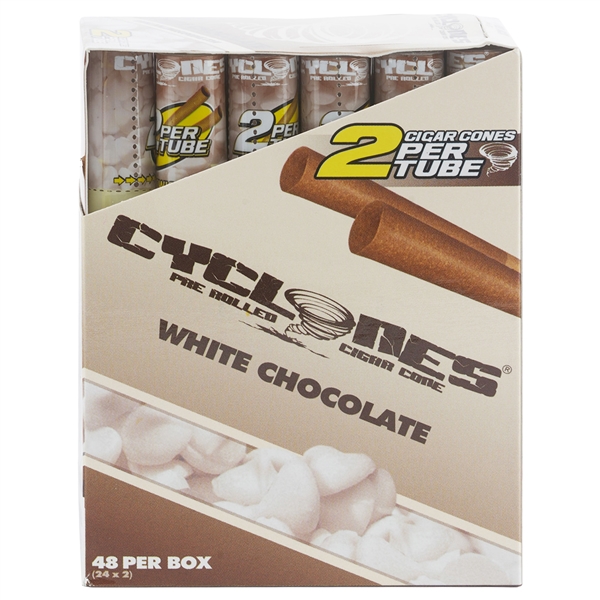 CP-CY-WC Cyclones Pre Rolled Wraps | 48 Per Box | 2 Per Tube | White Chocolate