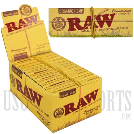 CP105 RAW Organic Hemp Connoisseur 1 1/4 Papers + Tips | 24 Per Box | 32 Leaves Each