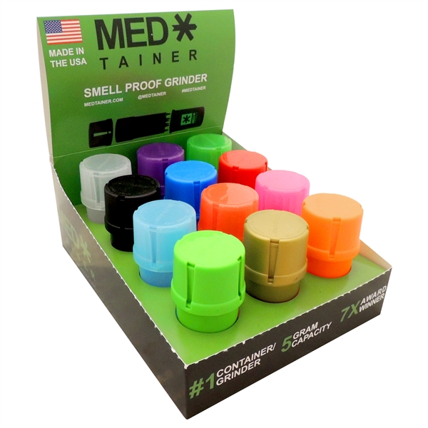 GR-1033C Med Tainer Smell Proof Grinders | 12 Display Box | Plain Colors
