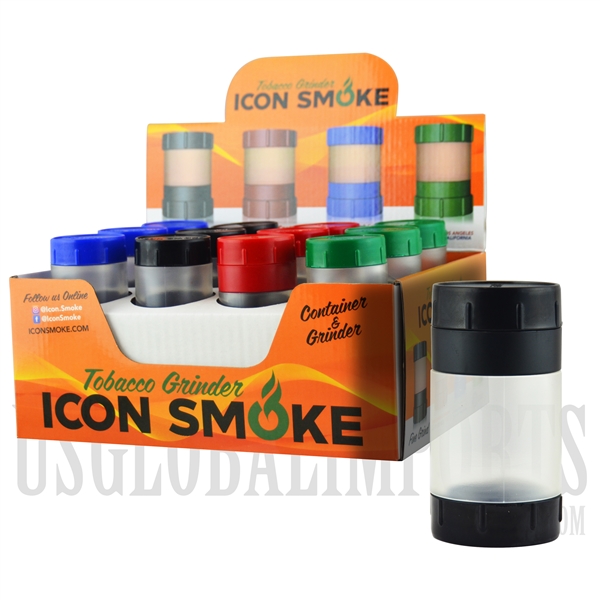 GR-1054 Icon Smoke Container Grinder. 4 Color Choices