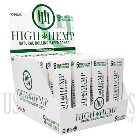 HH-006 High Hemp Natural Rolling Cones | 32 Packs | 6 One & Quarter Paper Cones