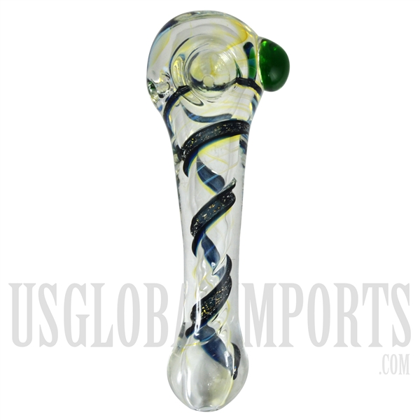 HP-1570 6" Curved + Dichro + Fume Color + Colored Marble. Glass Hand Pipe