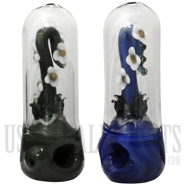 HP-2237 6" Glass Hand Pipe Flower Case Design + 2 Colors
