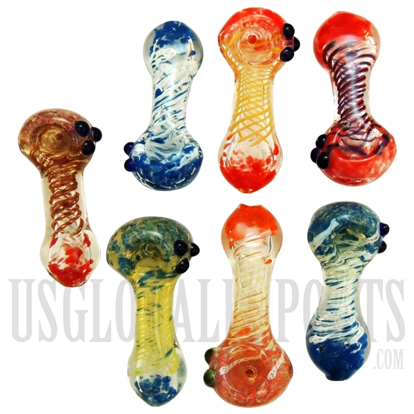 HP-2272 4" Spiral Fused Glass Hand Pipe | Colors Come Assorted