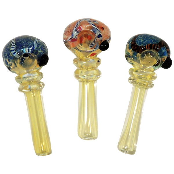 HP-2312 4" Yellow Tint Glass Hand Pipe | Marble Design Bowl | Colors Come Assorted