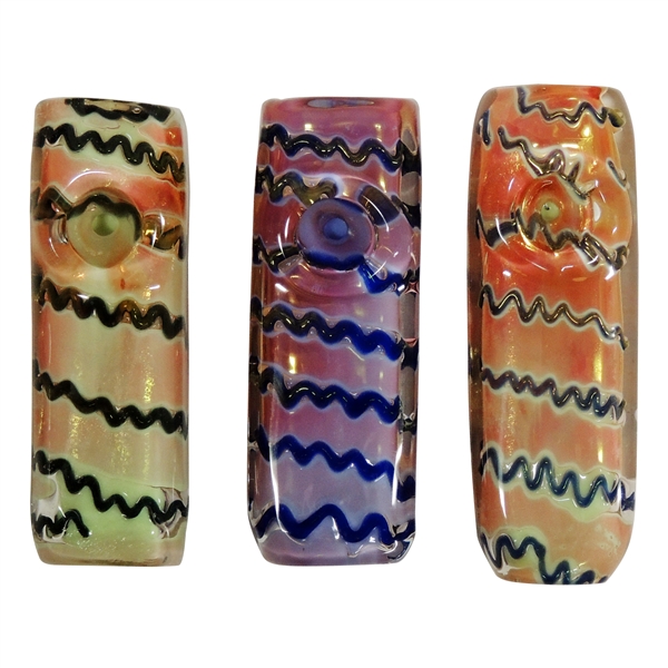 HP-2322 3.5" Cube Glass Hand Pipe | Zig-Zag Design | Colors Come Assorted