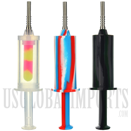 HS-25 9" Syringe Silicone Nectar Collector + Dome Perk + Titanium Nail. 3 Color Choices