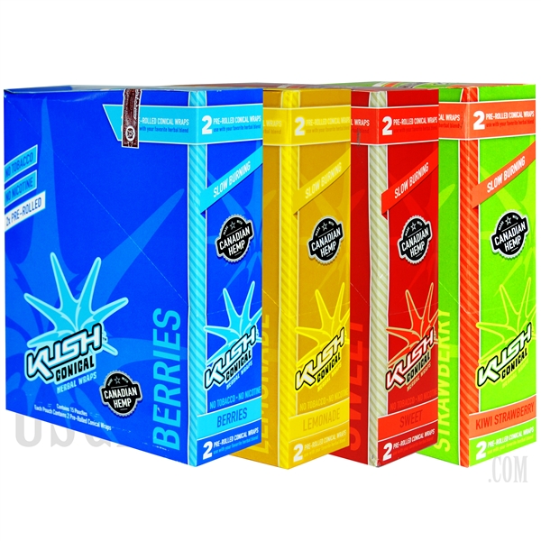 HW-103 Kush Conical Herbal Wraps. 15 Pouches. 2 Pre-Rolled in each