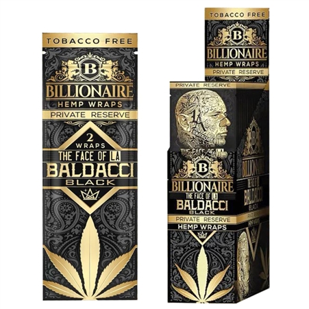 HW-BW-101-LAB Billionaire Hemp Wraps | 2 Wraps | 25 Packs | The Face Of LA Baldacci Black