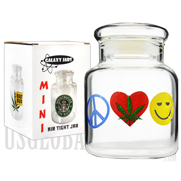 JAR-5-7 3.5" Mini Air Tight Jar by Galaxy Jars - Peace, Weed & Happiness