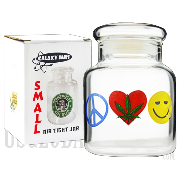 JAR-6-7 3.75" Small Air Tight Jar by Galaxy Jars - Peace, Weed & Happiness