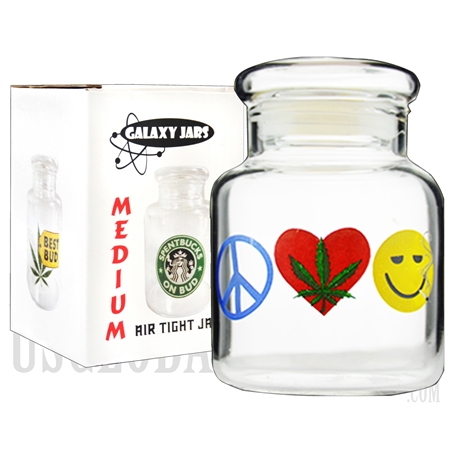 JAR-7-7 4" Medium Air Tight Jar by Galaxy Jars - Peace, Weed & Happiness