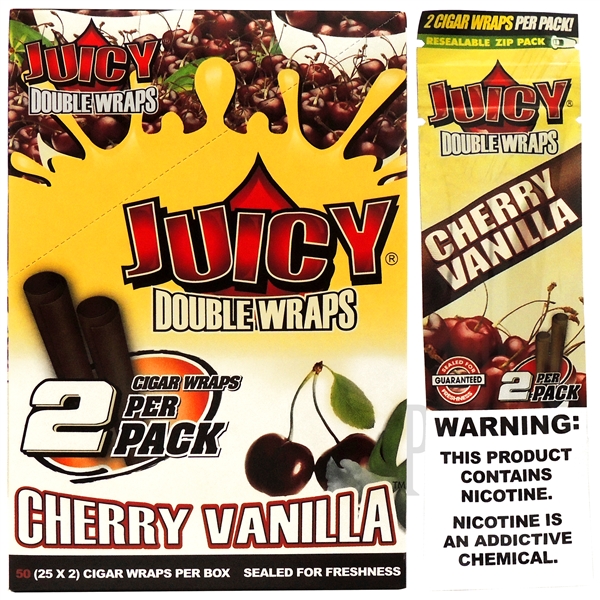 JH-102 Juicy Double Wraps | 25 Pouches x 2 Wraps Each | Many Flavor Choices