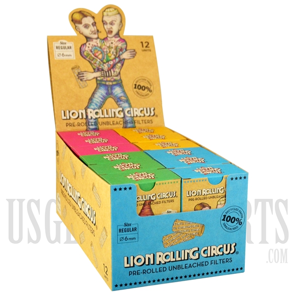 JT-13 Lion Rolling Circus Tips by Box Only. Pre-Rolled Unbleached Filters. 12 units 120ct in pack