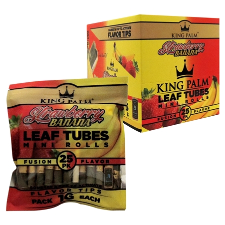 KP-170 King Palm | 1G Each | Leaf Tubes Mini Rolls | 8 Per Box | 25 Pouches | Strawberry Banana